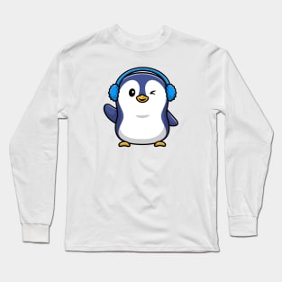 Cute Penguin Wearing Earmuff Cartoon Vector Icon Illustration Long Sleeve T-Shirt